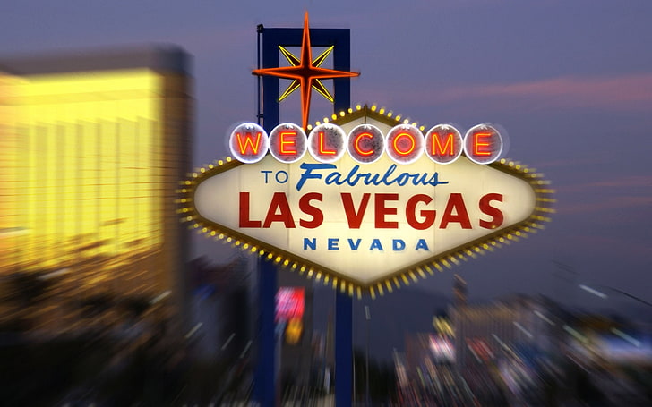 Las Vegas, cityscape, signs, neon, motion blur, USA, bokeh