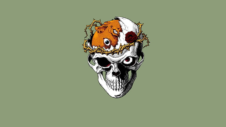 white and multicolored skull illustration, Kentaro Miura, Berserk