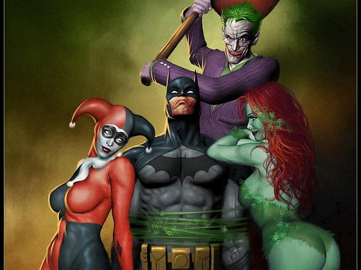 HD wallpaper: Batman, Harley Quinn, Joker, Poison Ivy, human representation  | Wallpaper Flare