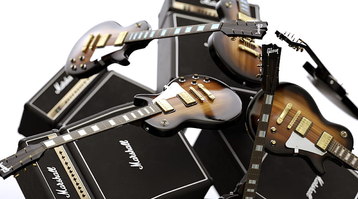 Legendary Gibson Les Paul Guitar, Marshall AMP, Music, Digital