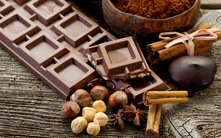 Chocolate, Nuts, Closeup, Food