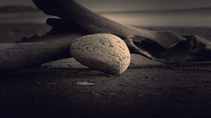 gray stone, stones, wood, dark, close-up, no people, still life