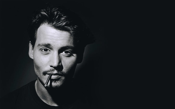 men's black crew-neck top, face, photo, Johnny Depp, portrait