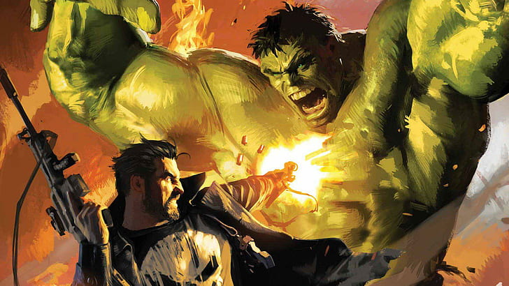 Hulk Comic Character Punisher Artwork Marvel Comics Pictures For Desktop, the punisher vs. incredible hulk painting, HD wallpaper