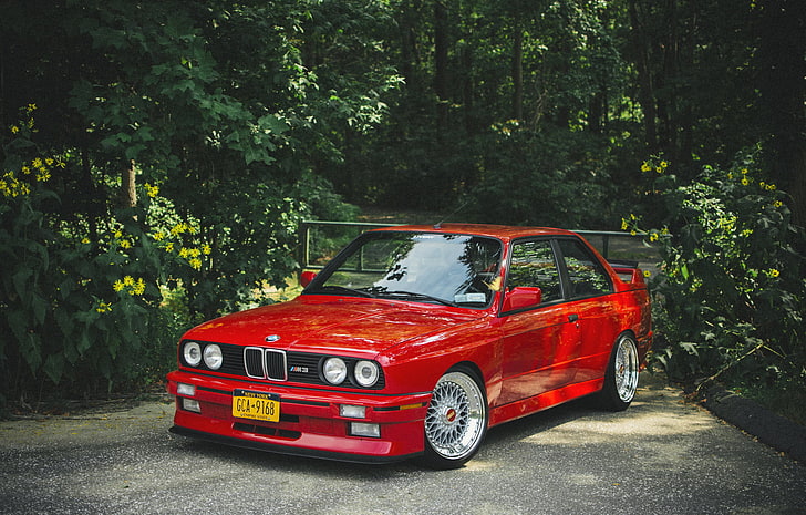 red BMW E30 coupe, tuning, car, land Vehicle, mini Cooper, low Profile Tires