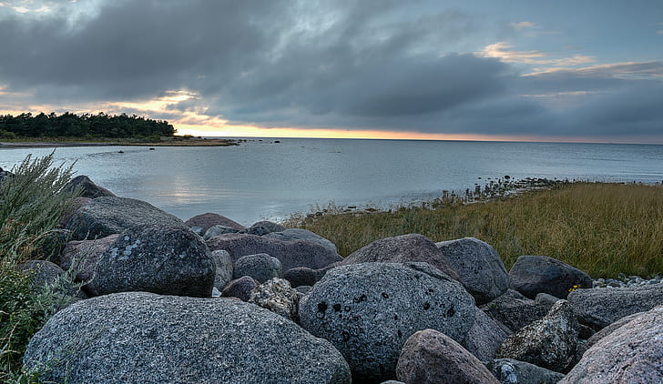 landscape photography of gray rock field on seaside under cloudy sky during daytime, Öland, Öland, HD wallpaper