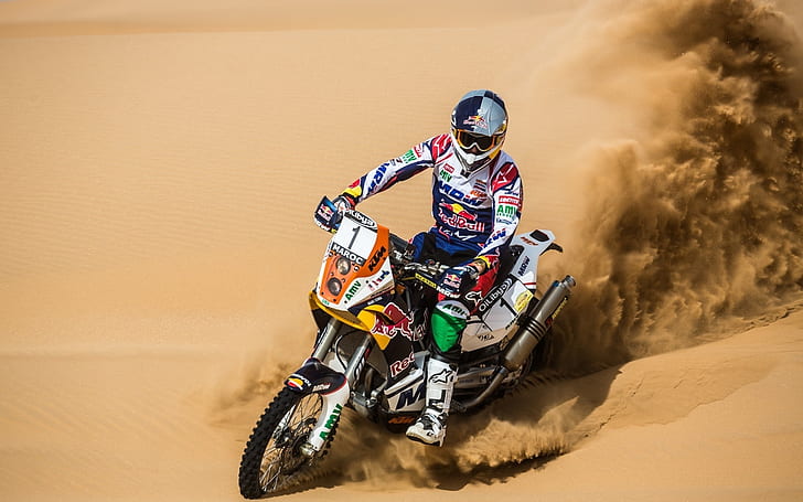 Motorcycle Rally Dakar, desert, HD wallpaper