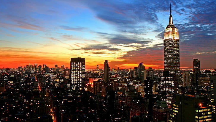 Spectacular Sunset Over Nyc, city scape photography, clouds, skyscrapers, HD wallpaper
