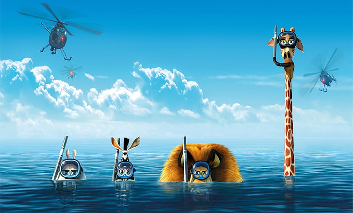 cartoon movie wallpaper, Madagascar (movie), water, sky, sea