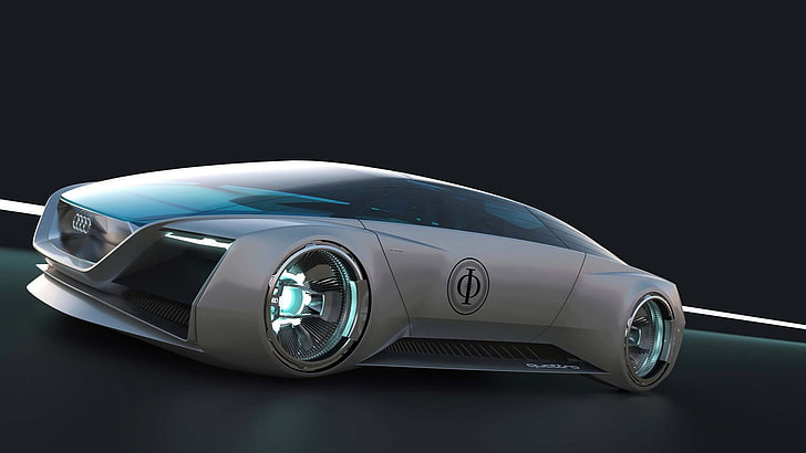 gray sports car, render, Audi, vehicle, futuristic, mode of transportation, HD wallpaper