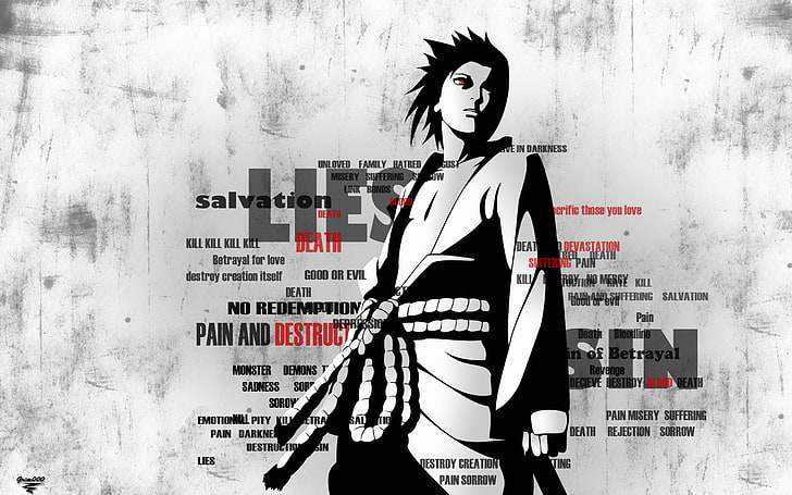 naruto, uchiha sasuke, painful words, black and white, Anime, HD wallpaper
