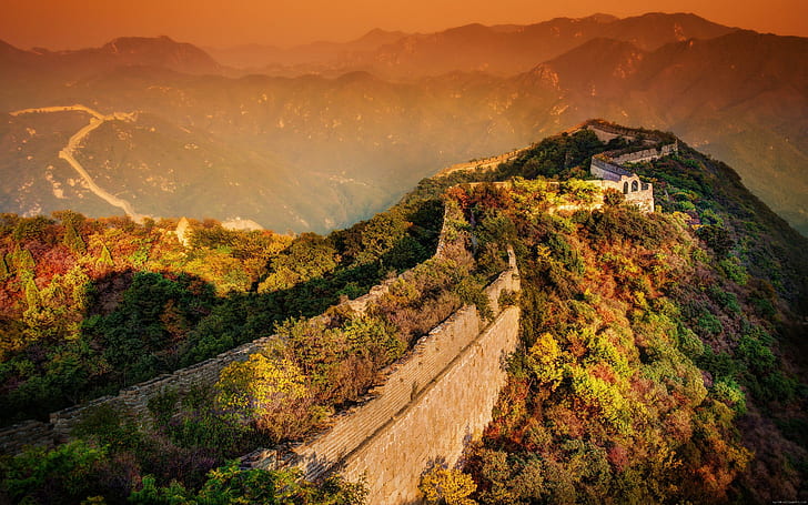 Great wall of China at dawn, great wall of china, world, moutain, HD wallpaper