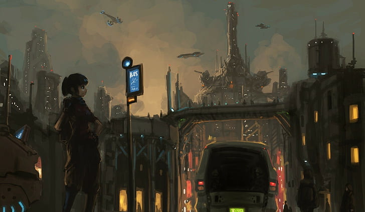 science fiction, futuristic city, artwork, cityscape, HD wallpaper