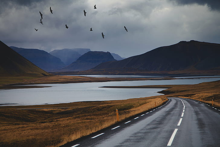 gray concrete road, Kirkjufell, middle  gray, mountain, iceland