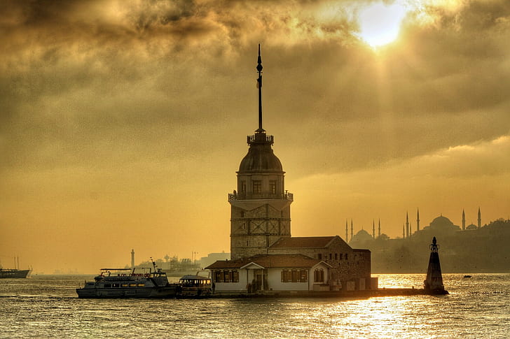 Kiz Kulesi, Maiden's Tower, Istanbul, Turkey, HD wallpaper
