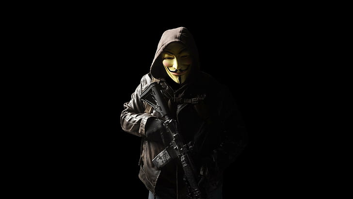 anonymus, mask, gun, hd, 4k, 5k, HD wallpaper