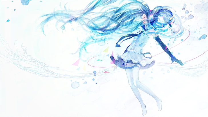 anime, anime girls, Hatsune Miku, Vocaloid, water, motion, white background, HD wallpaper