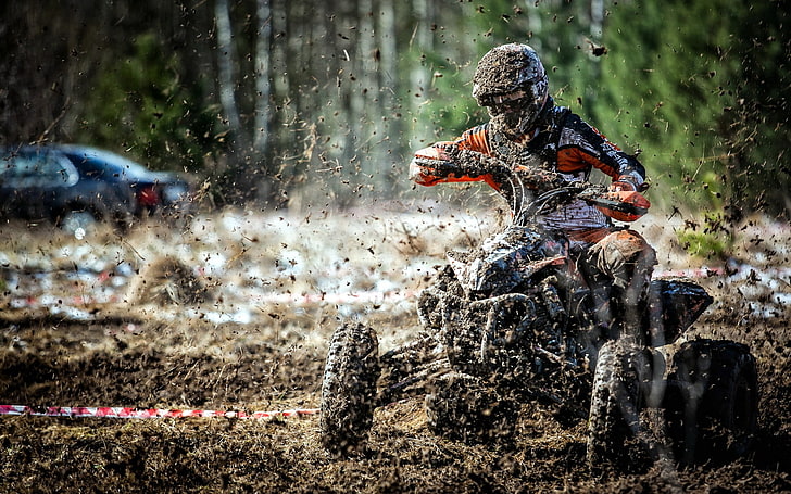 dirt, sports, vehicle, mud, day, nature, water, motion, competition, HD wallpaper