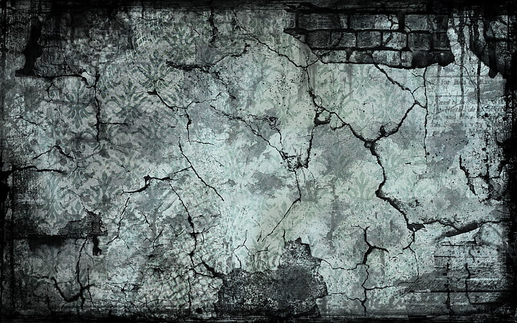 gray and black artwork, cracks, brick, texture, backgrounds, cracked