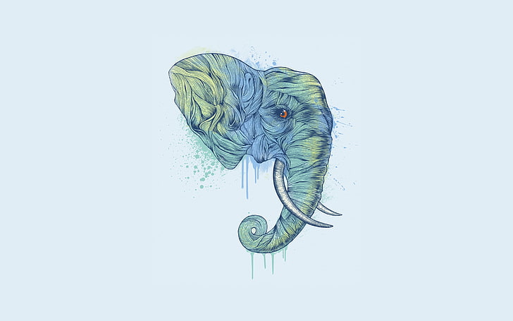 HD wallpaper: blue elephant illustration, head, trunk, abstract, minimalist  | Wallpaper Flare