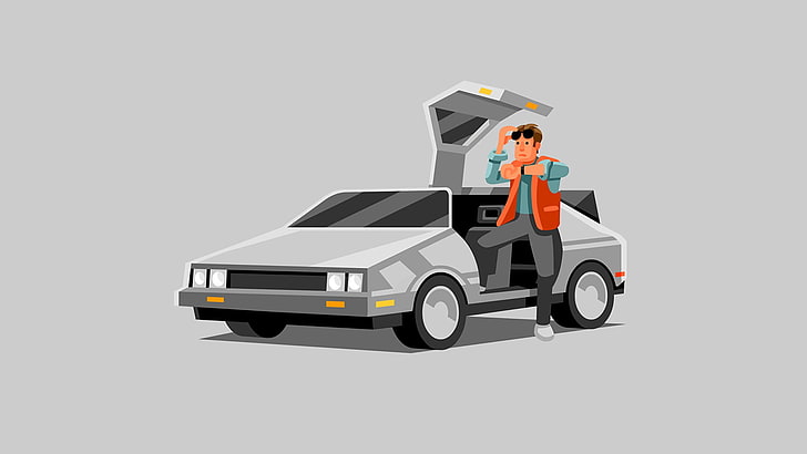 gray coupe illustration, DeLorean, Back to the Future, transportation
