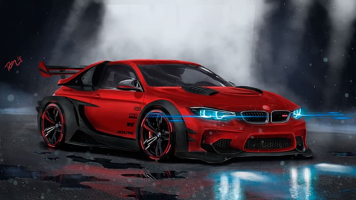 red, Tuner Car, blue, black, BMW, BMW M3, BMW e46 turbo, HD wallpaper