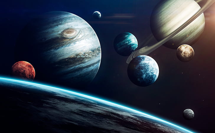 Saturn, The moon, Space, Earth, Planet, Mars, Jupiter, Neptune