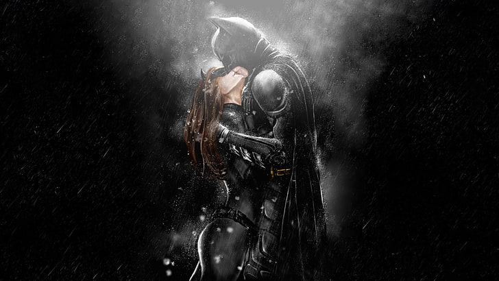 male character illustration, Batman, Catwoman, kissing, one person