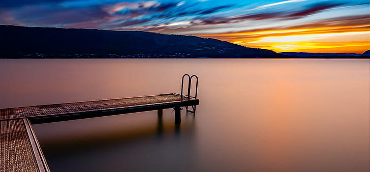 photo of dock during golden hour, annecy, annecy, lake, nature, HD wallpaper