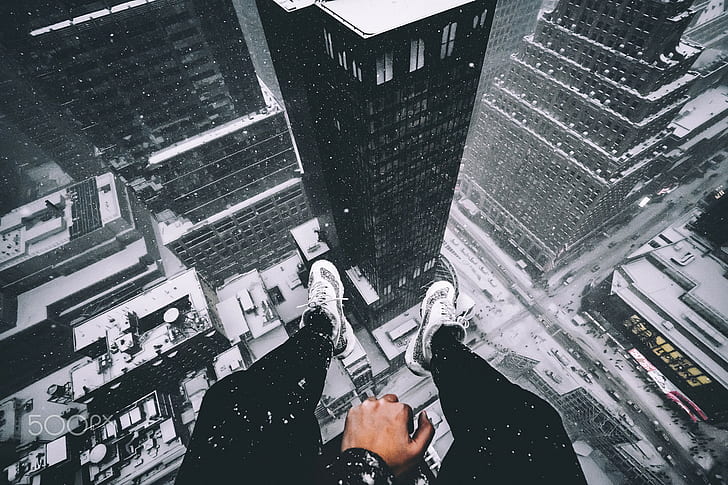 cityscape  skyscraper  birds eye view  snow  rooftopping  rooftops  winter  legs