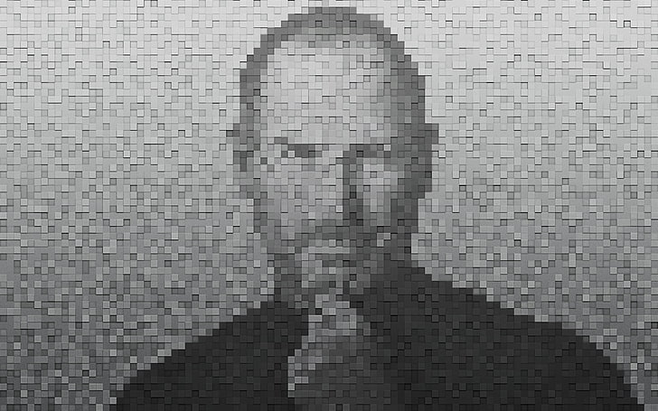 man mosaic portrait, Apple, Steve Jobs, pixel, full frame, pattern