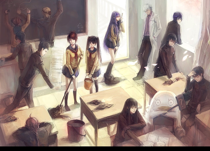 anime, anime girls, Gintama, Kagura, redhead, Okita Sougo, Shimura Shinpachi, HD wallpaper