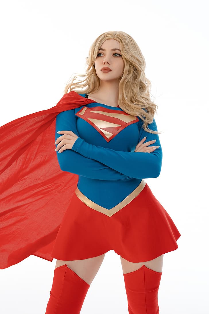 Alina Becker, women, model, cosplay, Supergirl, DC Comics, studio, HD wallpaper