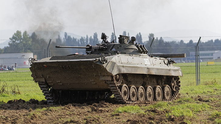 brown battle tank, machine, combat, BMP-2, infantry