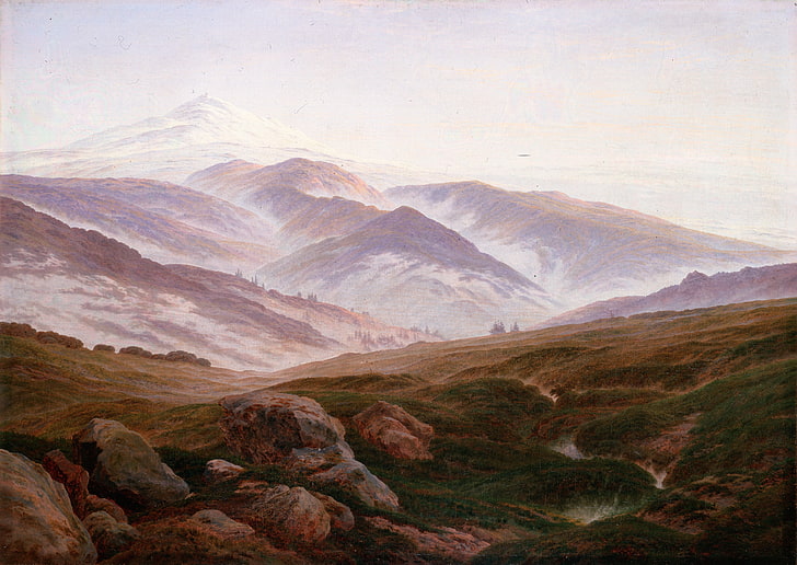 brown and white abstract painting, landscape, Caspar David  Friedrich