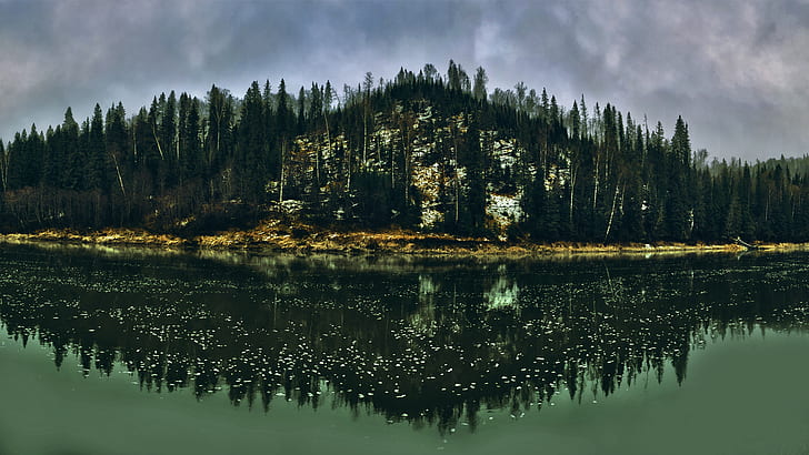 landscape, HDR, nature, forest, fall, water, lake, river, trees