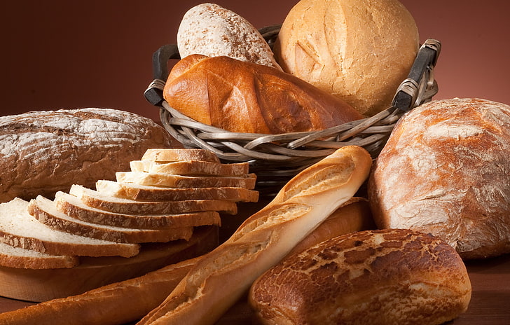 bread lot, pastries, food, biscuits, loaf of Bread, freshness, HD wallpaper