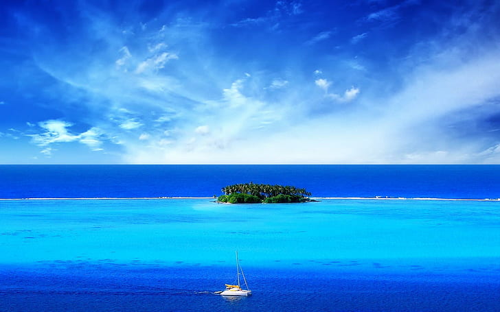 Blue Sea Blue Sky !!!, island, nature, ocean, boat, widescreen, HD wallpaper