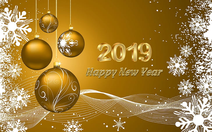 Happy New 2019 Year Wishes Gold Greeting Card & Quotes 4k Ultrahd Wallpaper 3840×2400