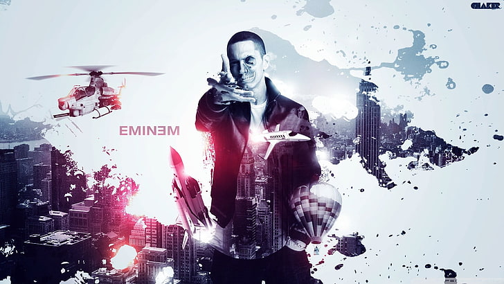 Eminem wallpaper, men, music, digital art, skull, digital composite
