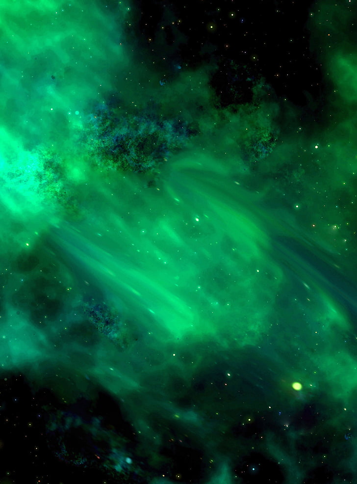 space, universe, stars galaxy, radiance, green, green color