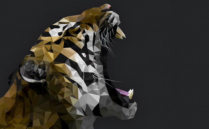 Polygon Tiger HD Wallpaper, brown and gray bear graphics, Aero