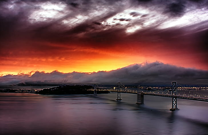 photography of bridge and body of water, Arise, HDR, San Francisco  Bay Bridge