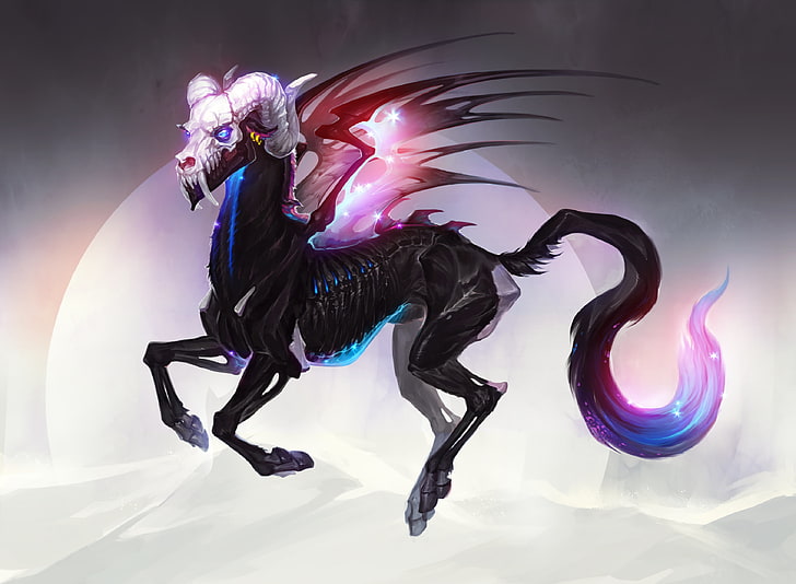 unicorn, horse, skull, fantastic, art, purple, full length