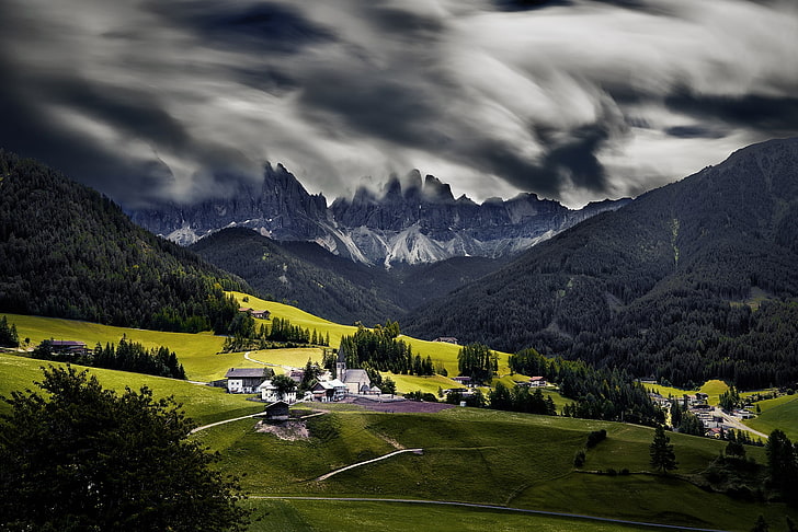 green field, Dolomites (mountains), landscape, cloud - sky, plant, HD wallpaper