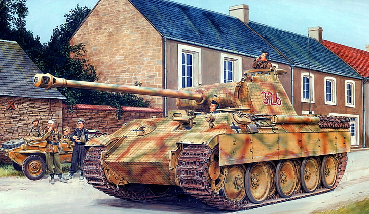 brown, green, and red military tank, figure, Panther, the Germans