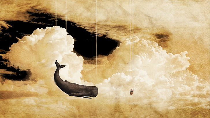 The Hitchhikers Guide to the Galaxy  sky  imagination  whale  clouds, HD wallpaper