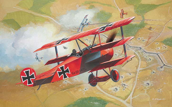 world war i red baron trenches airplane artwork luftwaffe fokker dr 1, HD wallpaper