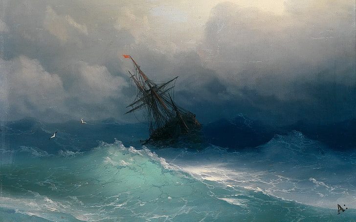 storm, Ivan Konstantinovich Aivazovsky, sailing ship