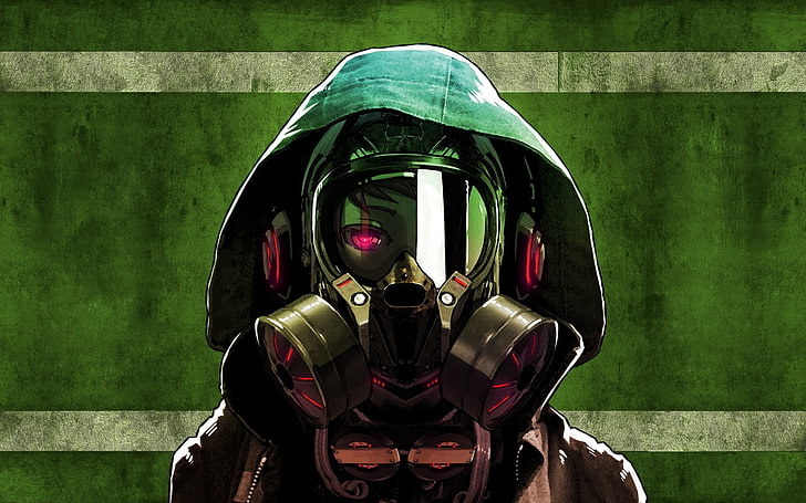 character wearing gas mask wallpaper, anime, gas masks, original characters, HD wallpaper